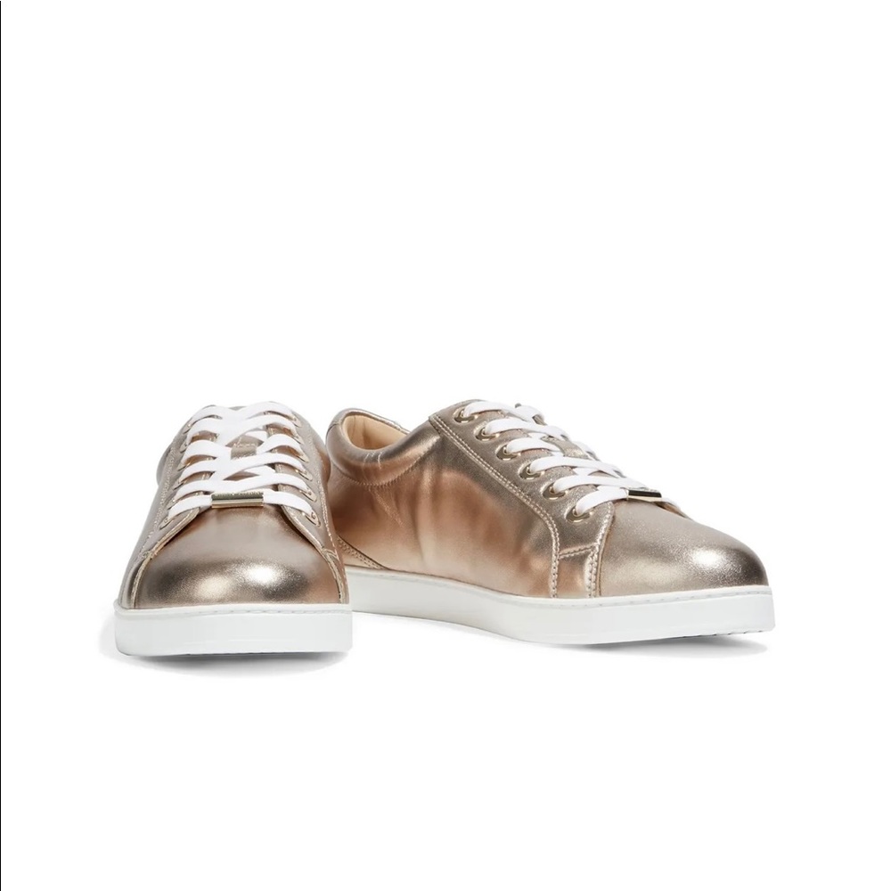 Jimmy Choo Rose Gold Metallic leather Cash Low-top Sneakers brand new